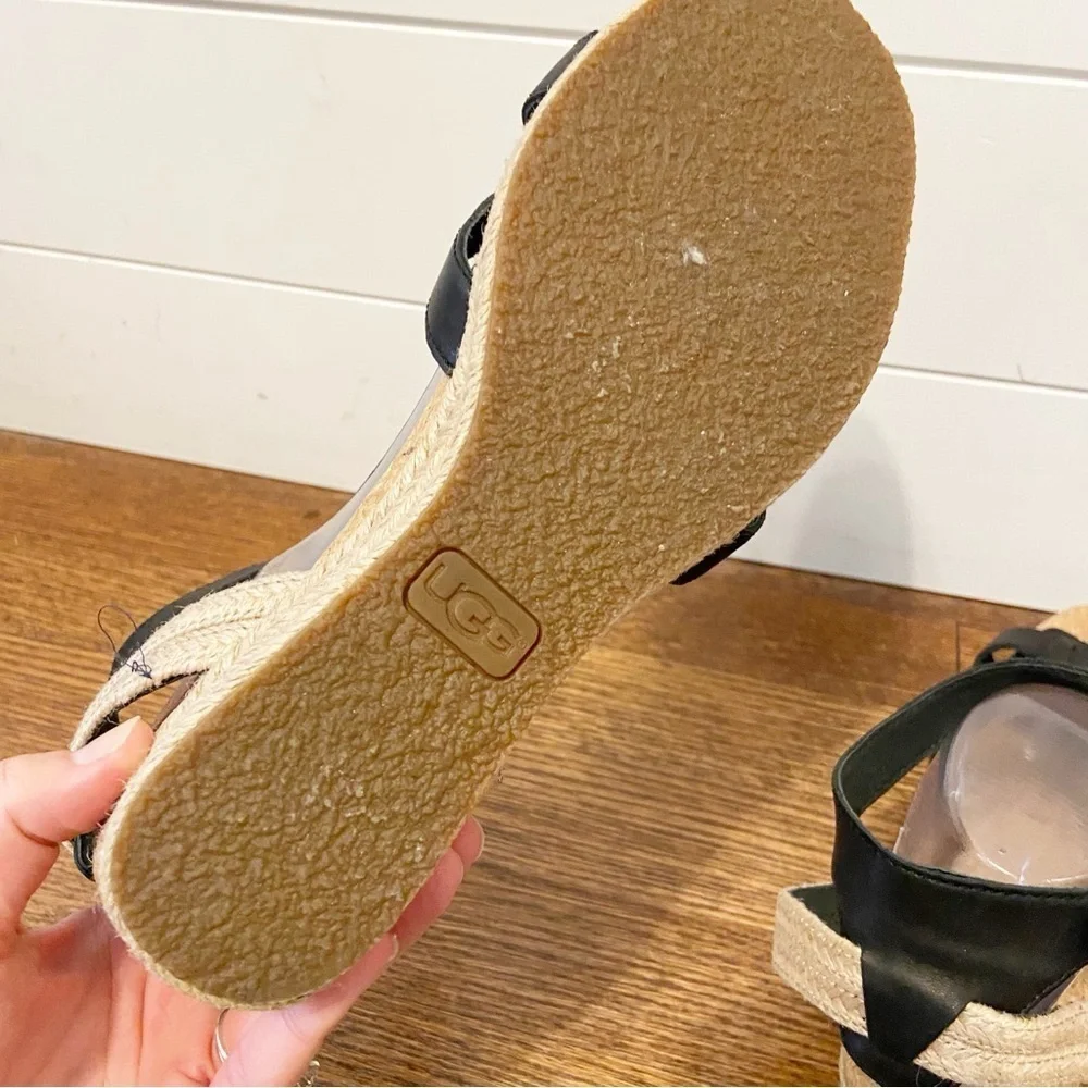 Ugg | Maysie Black Leather Strappy Espadrille Sandal Size 10
